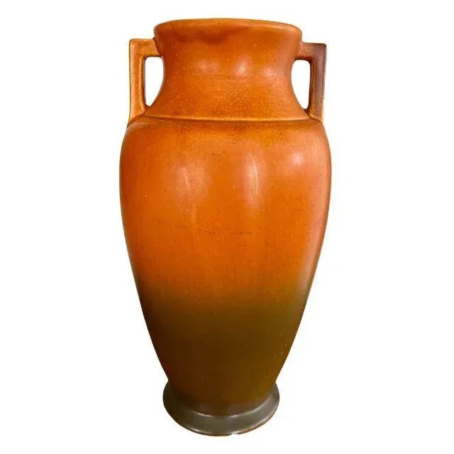 1920s Roseville Rosecraft, Ombre Burnt Orange and Burnt Umber, Art Pottery Vase For Sale - Image 13 of 13