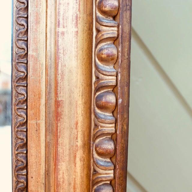 Gold Large Gilt Wood Rectangular Mirror With Egg and Dart Carving, 19th Century For Sale - Image 8 of 11