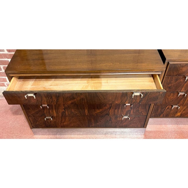 Brown Bernhardt Flair Rosewood Walnut & Chrome Chests/ NightStands - a Pair For Sale - Image 8 of 8