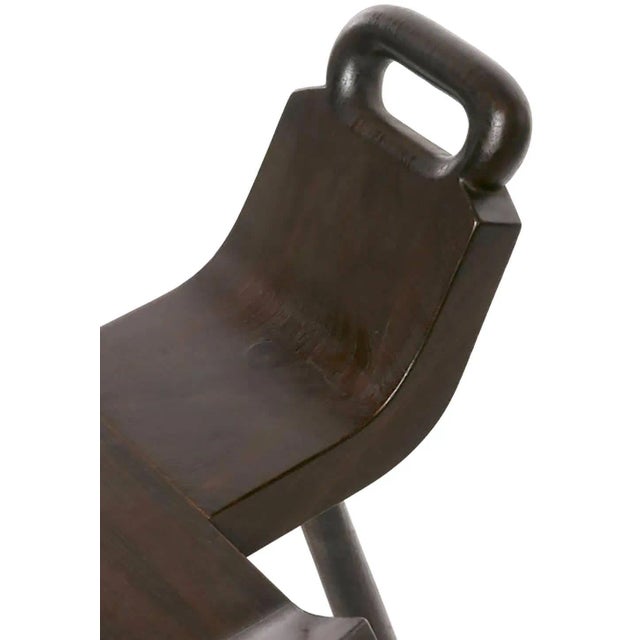 Pair of Primitive Asian Birthing Chair Inspired Bar Stools For Sale In Chicago - Image 6 of 7