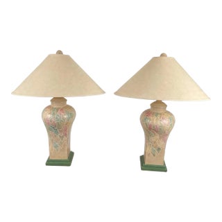 Pair Vintage Francisco Ceja Tropical Leaf Lamps, Postmodern Pastel Palm Leaf Design Set of 2 For Sale