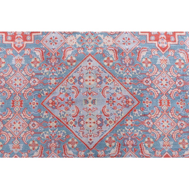 Early 20th Century Fine Antique Indian Agra Red and Blue Handmade Rug For Sale - Image 5 of 11
