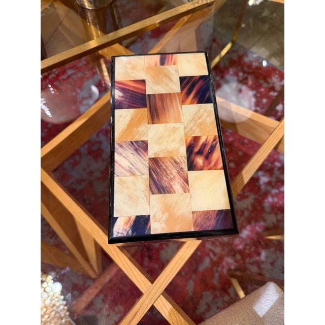 Italian Vintage Italian Inlaid Horn and Wood Box With Hinged Lid For Sale - Image 3 of 7