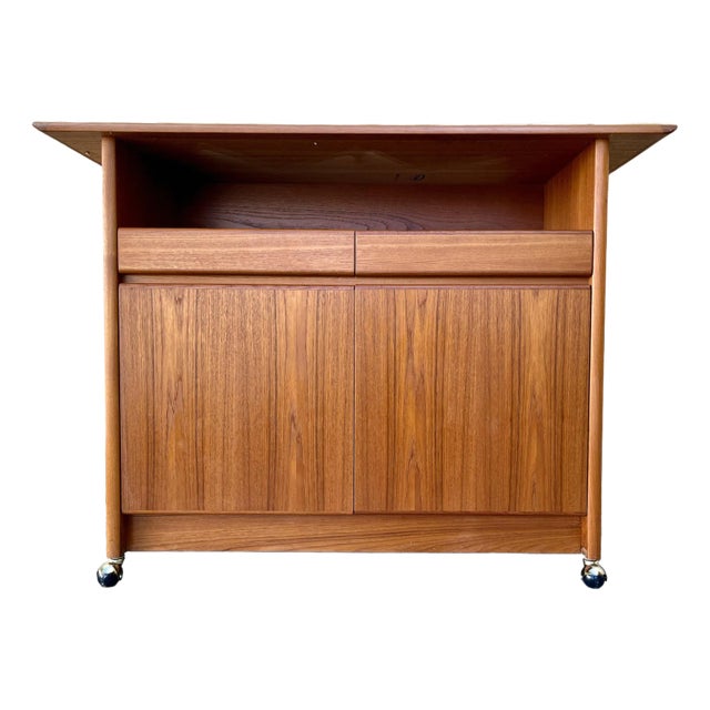 Mid Century Scandinavian Modern Style Teak Server With Casters. Circa 1980s For Sale