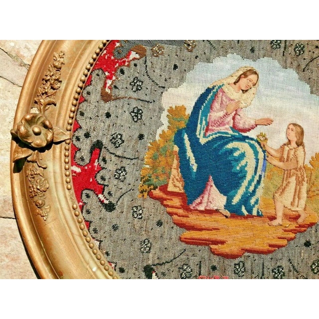 Late 19th Century 19th Century Antique French Hand Stitched Framed Needlepoint Tapestry "Ste Marie" For Sale - Image 5 of 13