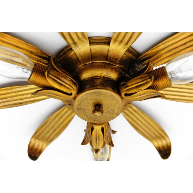 Gold Mid-Century Modern 3-Light Sunburst Ceiling Lamp, Italy, 1960s For Sale - Image 8 of 9