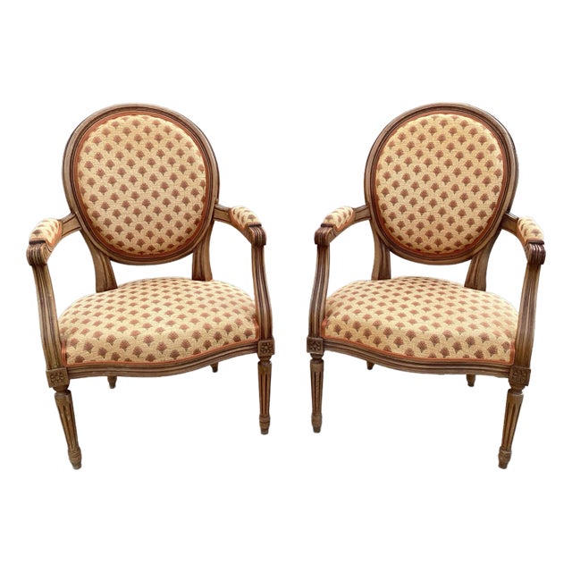 French Louis XVI Style Arm Chairs/Pr. For Sale