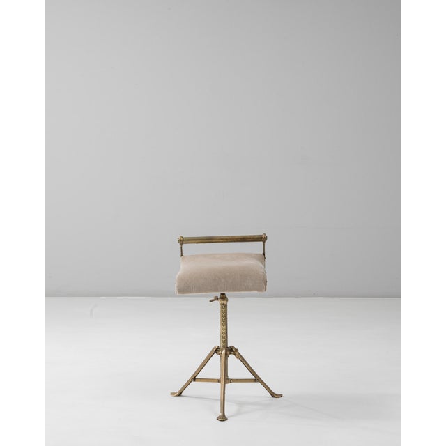 1920s French Brass Adjustable Stool With Upholstered Seat and Tripod Base For Sale - Image 16 of 18