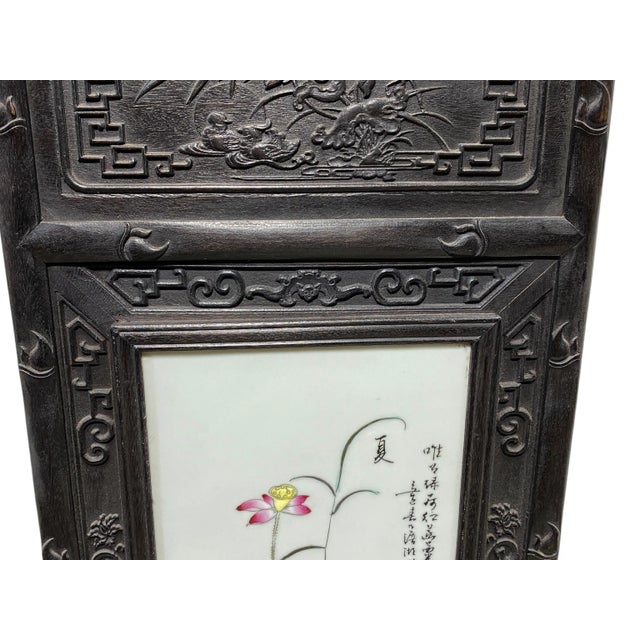 Chinoiserie Hand Painted Famille Rose Porcelain Panel 49.25" H For Sale - Image 12 of 13