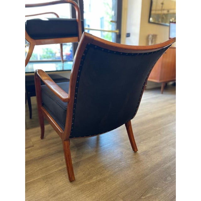 Black Cherrywood Chairs with Black Velvet Cushions, 1940, Set of 2 For Sale - Image 8 of 17
