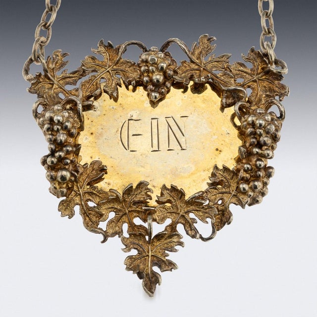 Vintage English Gilt Silver Spirit Labels, London, 1970, Set of 4 For Sale - Image 3 of 8