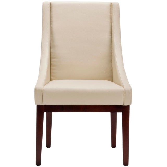 Leather Sloping Armchair, Cream & Cherry Mahogany For Sale In New York - Image 6 of 6