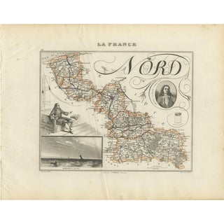 Antique Map of Nord by Vuillemin, France, 1850 For Sale