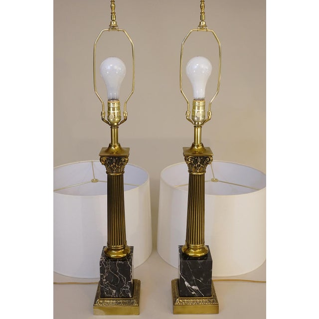 1960's Westwood Neoclassical Hollywood Regency Corinthan Column Marble Brass Table Lamps - a Pair For Sale - Image 10 of 11