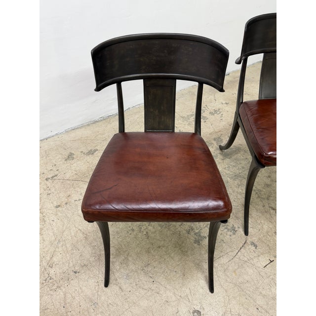 Bronze Michael Taylor Bronzed Klismos Garden Chairs With Leather Cushions, 1990s For Sale - Image 8 of 18