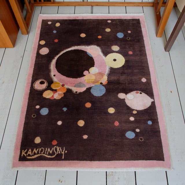 Contemporary Kandinsky - Several Circles - Inspired Hand Knotted Area Rug One of a Kind Small Rug- 2′7″ × 3′8″ For Sale - Image 3 of 16