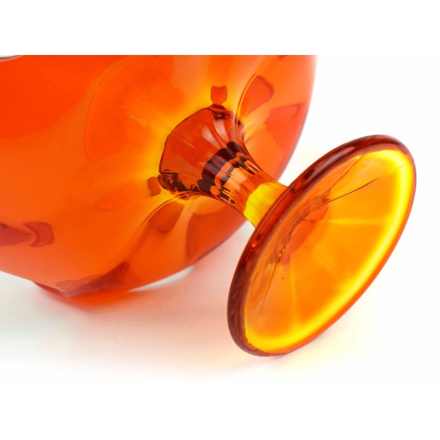 Mid 20th Century Modern Amberina Orange Persimmon Hand-Swung Petal Viking Glass Pedestal Bowl For Sale - Image 6 of 6