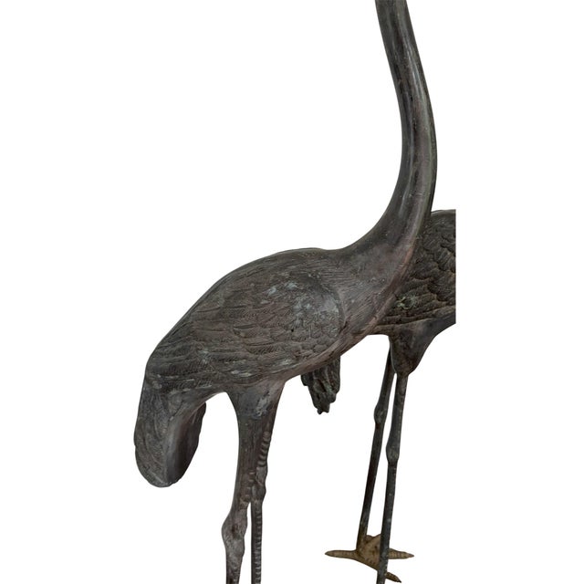 Green A Pair of Vintage Bronze Crane Garden Sculptures For Sale - Image 8 of 12