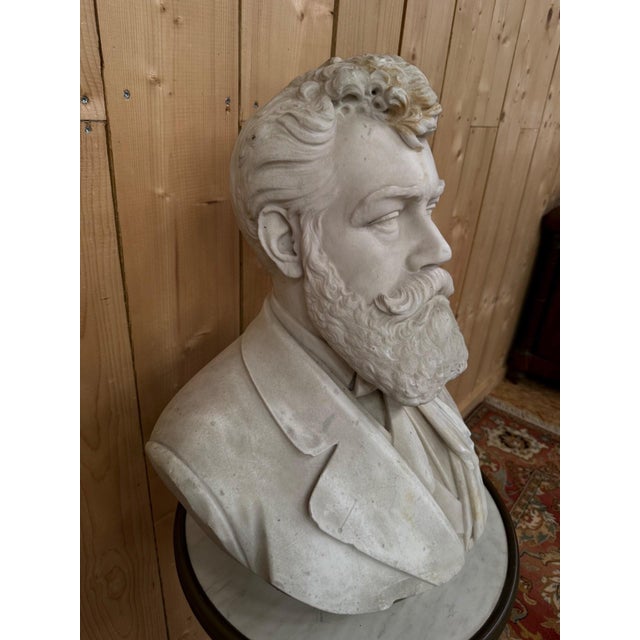 Stone Male Portrait Bust, 19th Century, White Marble For Sale - Image 7 of 8