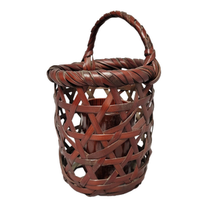 Japanese Bamboo Ikebana Basket by Chikusai, Rope-Twist Rim, C. 1960s–1970s