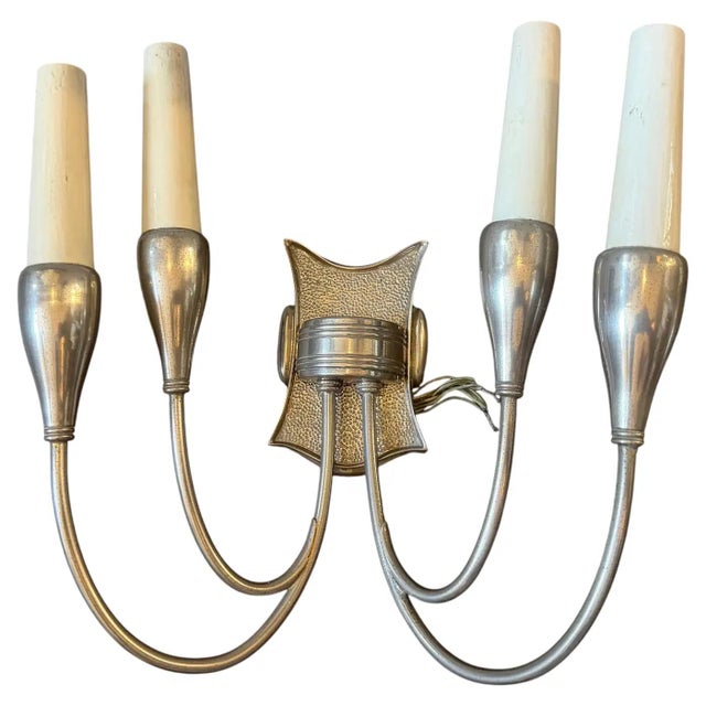 An exquisite pair of high quality Italian Art Deco four-arm wall sconces, crafted in the 1930s with a distinct...