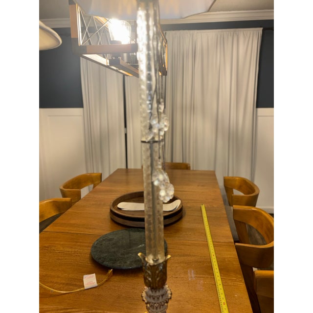 These are two John Richard’s brass and crystal floor column neoclassical lamps. They are 110 inches tall. Crystal classic...