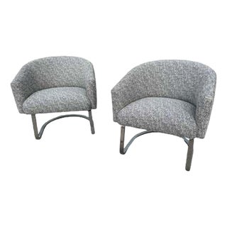 Pair of Barrel Lounge Chairs Attributed to Pace Furniture, Chrome Bases, 1968 For Sale