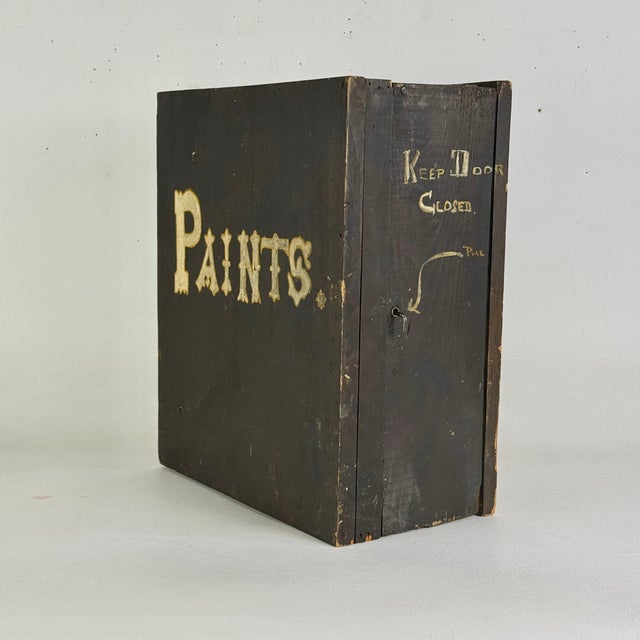 American Epic 19th Century Painters Wooden Cupboard Box With Hand Painted Label and Construction For Sale - Image 3 of 17