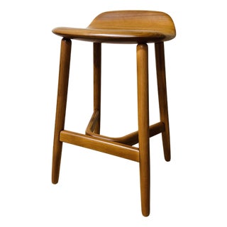 Geiger Attributed Crosshatch Counter Stool by Eoos for MillerKnoll | Solid Walnut Sculptural Wood Bar Stool For Sale