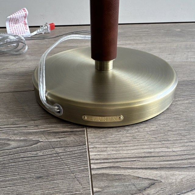 Ralph Lauren Home Brass & Leather Candlestick Buffet Lamp For Sale - Image 9 of 9