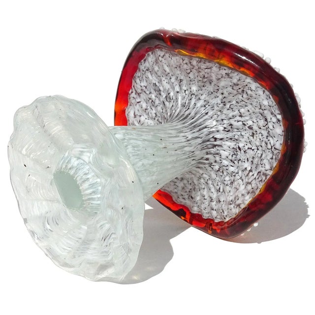 Glass Murano Deep Red Orange White Spots Vintage Italian Art Glass Mushroom Toadstool Paperweight Sculpture For Sale - Image 7 of 7