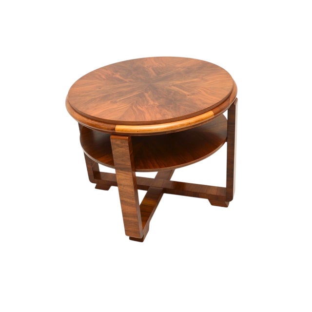 Large Art Deco Coffee Table in Figured Walnut, 1930 For Sale