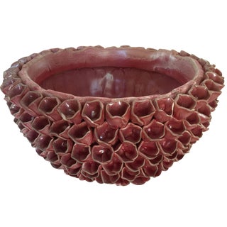 Faded Rose Sculpted Pottery Planter For Sale