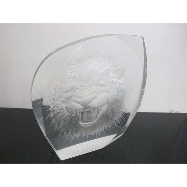 Lubos Metelak Moser Clear Cut Czech Art Glass Intaglio Lion Head Sculpture For Sale - Image 10 of 11