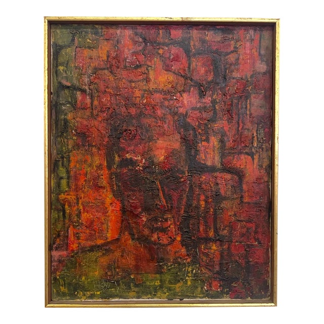 Vintage Mid-Century Abstract Expressionist Portrait Painting on Canvas For Sale