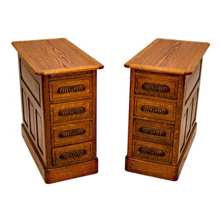 Antique Early 20th Century Oak Nightstands, Cabinets, Office Storage Cabinets - a Pair For Sale