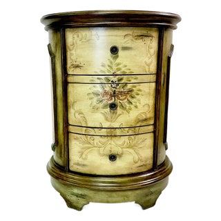 1980s Vintage Boho Chic Italian Maitland-Smith Style Hand Painted Oval Side Table Cabinet For Sale