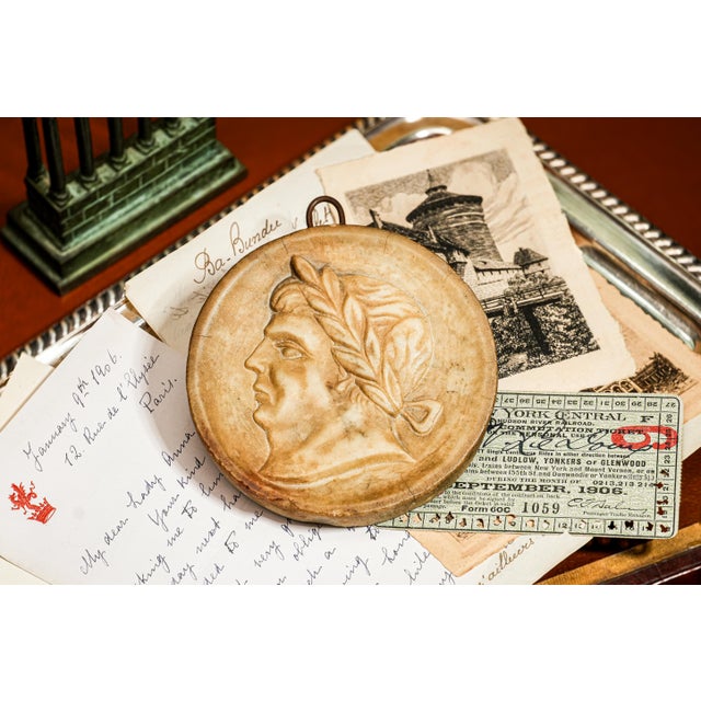 Marble Roman Emperor Neoclassical Antique Grand Tour Italian Plaque Medallion Sculpture For Sale In New York - Image 6 of 12