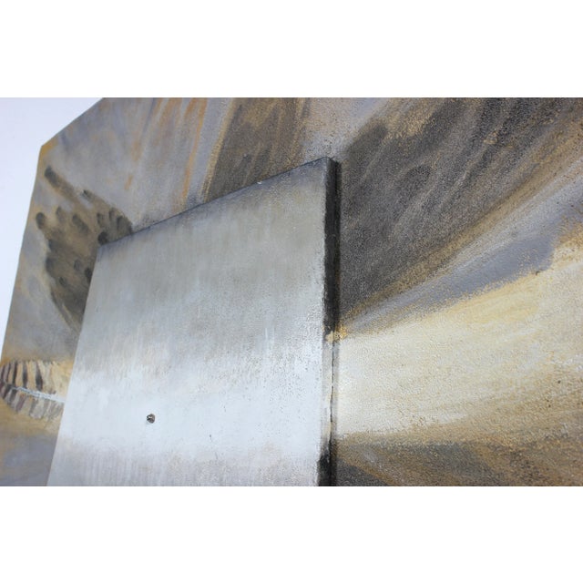 Traditional Hugh Wiley Mixed Media Metallic Sculptural Painting on Wood in Orange Grey and Silver, 2002 2002 For Sale - Image 3 of 5