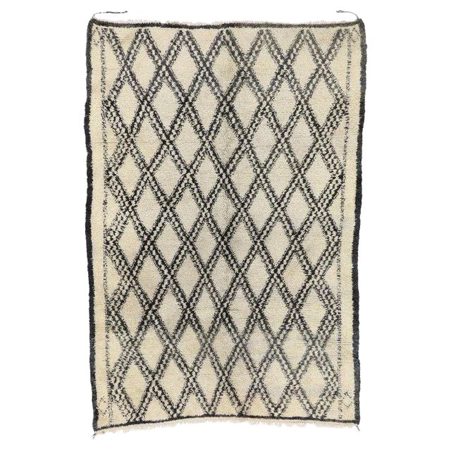 Vintage Mid-Century Beni Ourain Moroccan Rug - 6′5″ × 9′3″ For Sale