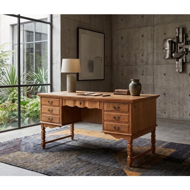 Freestanding Oak Desk attributed to Henning Kjærnulf, Denmark, 1960s For Sale - Image 3 of 16
