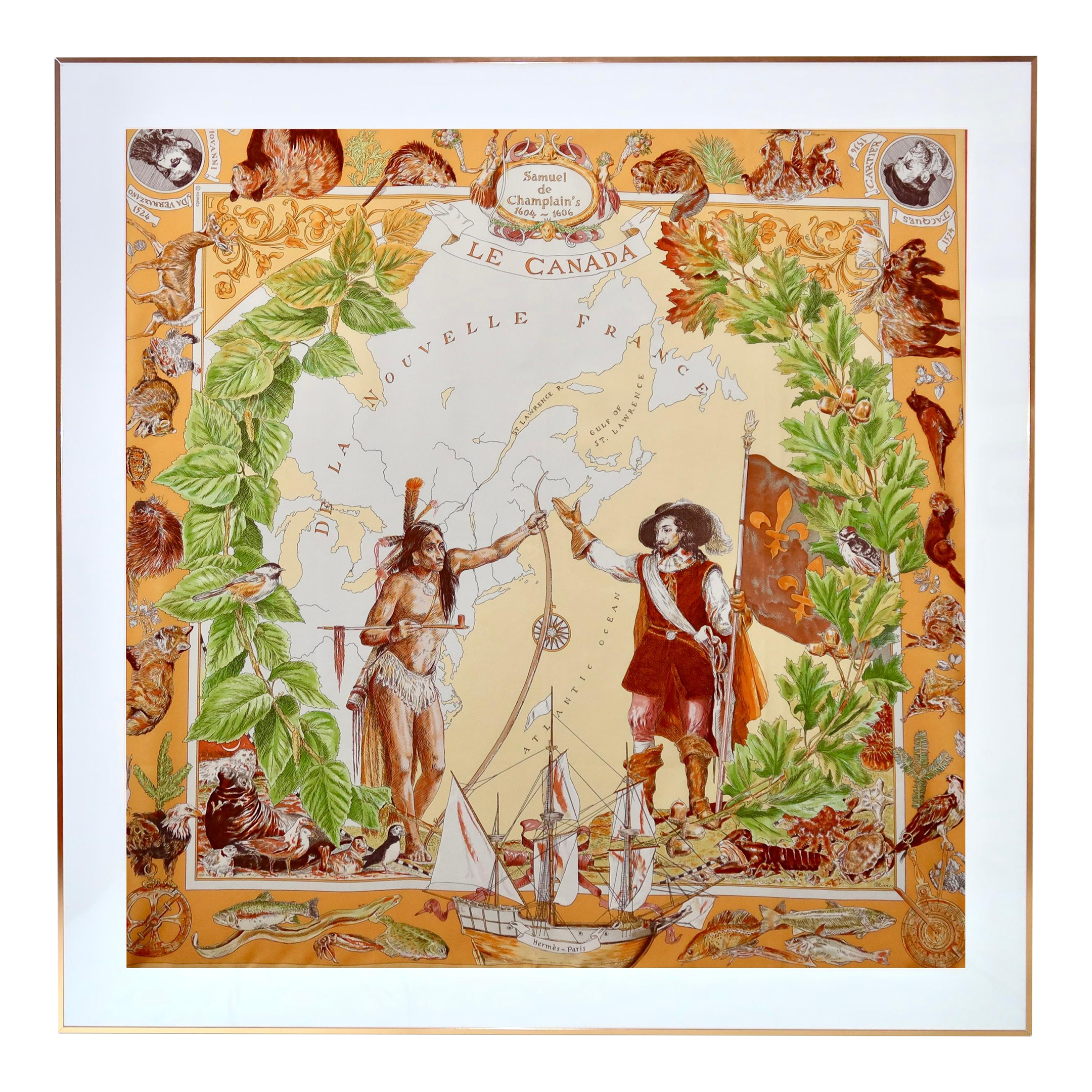 Very Rare Framed Hermès Silk Scarf 