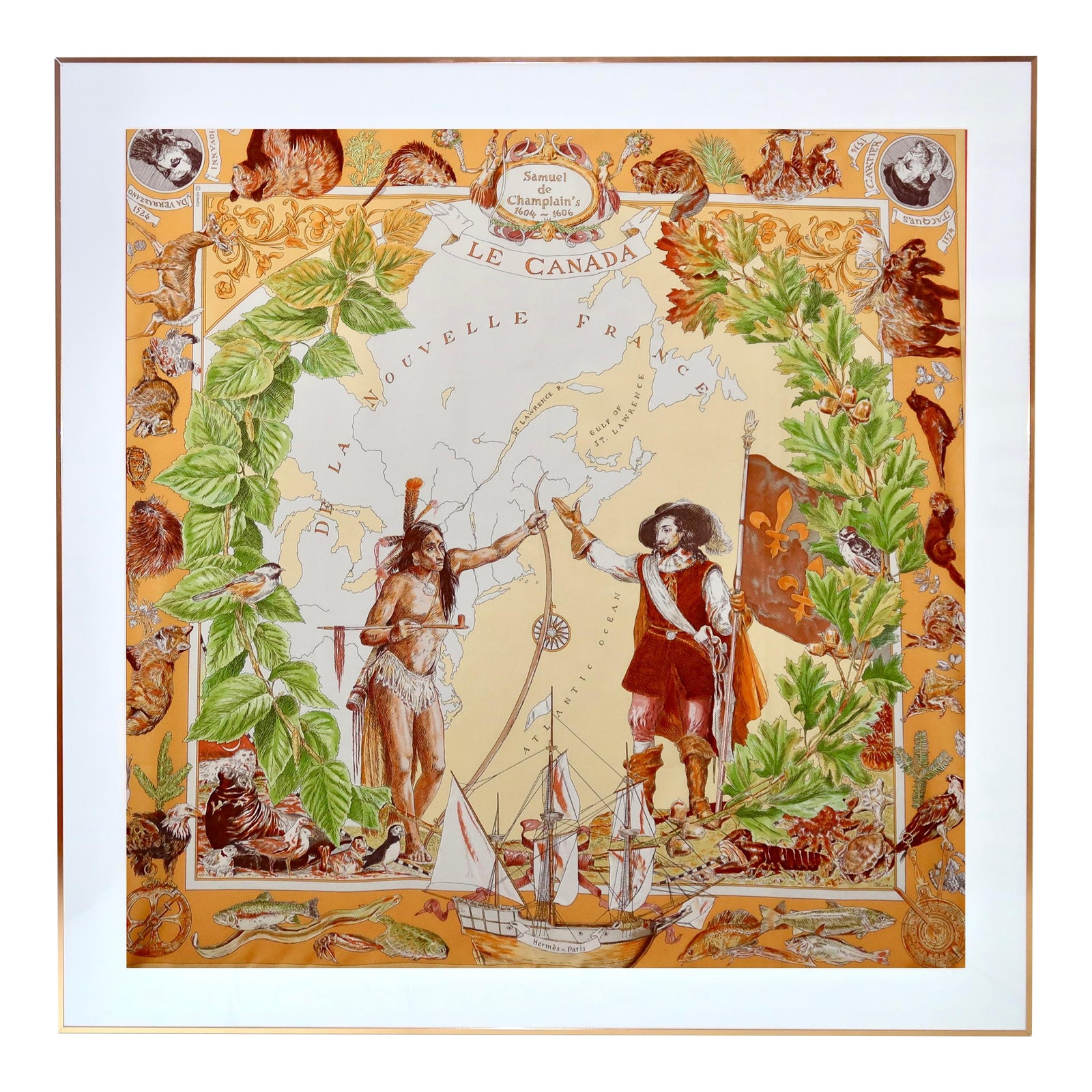 Very Rare Framed Hermès Silk Scarf 