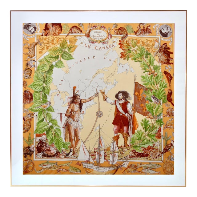 Very Rare Framed Hermès Silk Scarf "Le Canada" By For Sale