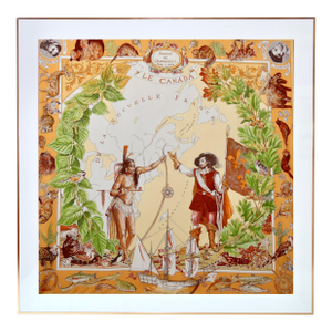 Very Rare Framed Hermès Silk Scarf "Le Canada" By