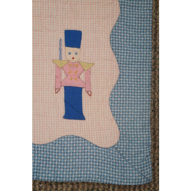 Blue 1960s Vintage Merry Go Round Crib Quilt Applique Cotton Childrens Toddler For Sale - Image 8 of 11