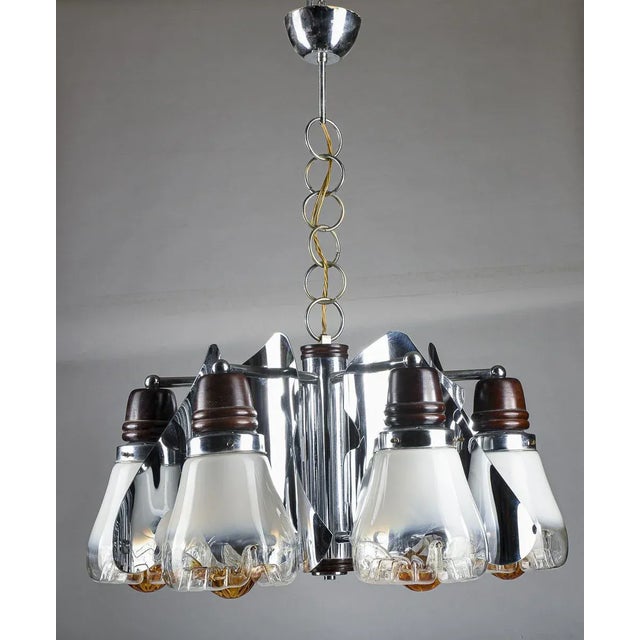 Wood Space Age Murano Glass Chandelier from Mazzega, 1960s-1970s For Sale - Image 7 of 9