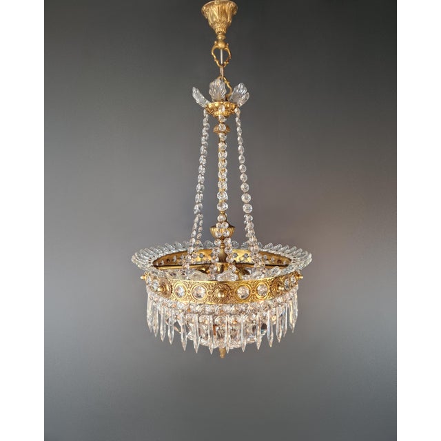 Antique Oval Empire Style Crystal Chandelier Brass Neoclassical Light Restored For Sale - Image 15 of 15