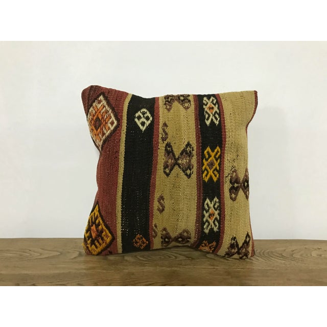 Vintage Tribal Turkish Khaki and Black Kilim Pillow Cover For Sale In Phoenix - Image 6 of 6