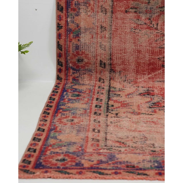 1970s Vintage Handmade Wool Cotton Red Area Rug For Sale - Image 4 of 12